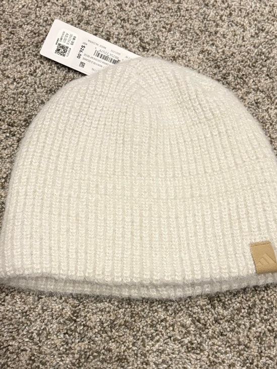 adidas Accessories - Adidas White Knit Beanie Hat with Subtle Logo Patch